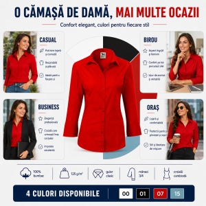 Cămașă Damă Malfini 218 Style, Mâneci 3/4, Croială Cambrată, 100% Bumbac, 125 g/m² - Img 8