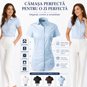 Cămașă Damă Malfini 261 Flash, Mânecă Scurtă, Croială Cambrată, 68% Bumbac, 110 g/m² - Img 2