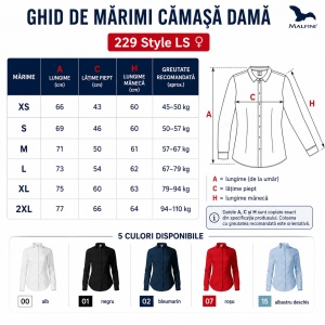 Cămașă damă tip office Malfini 229 Style LS, 100% bumbac, croială feminină și mânecă lungă - Img 4