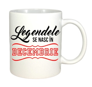 Cana alba personalizata cu textul Legendele se nasc in