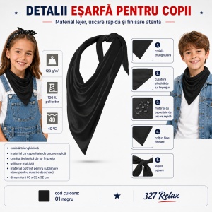 Eșarfă Triunghiulară Copii Unisex, Multifuncțională și cu Uscare Rapidă – Relax 327 - Img 2