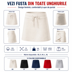 Fustă Damă 2 în 1 tip Fustă-Pantalon cu Pantaloni Scurți, Casual Sport și Elastică – Two in One 604 - Img 9