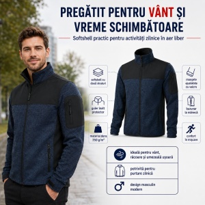 Geacă Bărbați tip Jachetă Softshell cu Fleece, Modernă și Confortabilă – Casual 550 - Img 8