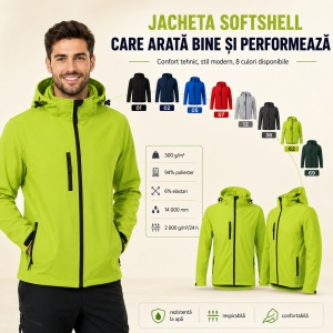 Geacă Bărbați tip Jachetă Softshell cu Glugă Detașabilă, Impermeabilă și Elastică – Performance 522 - Img 10