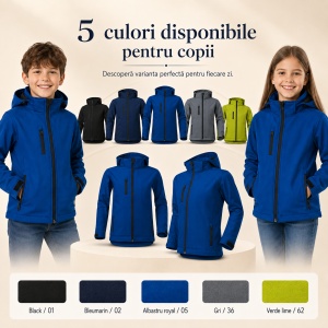 Geacă Copii tip Jachetă Softshell cu Glugă Detașabilă, Impermeabilă și Elastică – Performance 535
