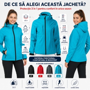 Geacă Damă tip Jachetă 3 în 1 Impermeabilă cu Glugă și Fleece Detașabil – Pacific 534 - Img 3