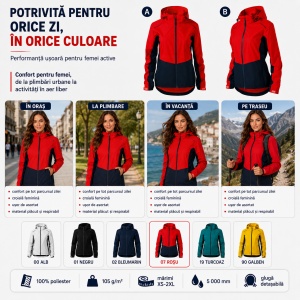 Geacă Damă tip Jachetă Impermeabilă cu Glugă Detașabilă, Ușoară și Windproof – Rainbow 539 - Img 7