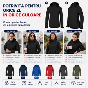 Geacă Damă tip Jachetă Softshell cu Glugă, Elastică și Călduroasă – Trail 549 - Img 8