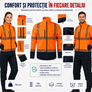 Geacă Unisex tip Jachetă Softshell Reflectorizantă, Impermeabilă și Călduroasă – HV Drop 5V3 - Img 9