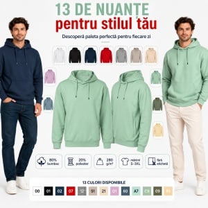 Hanorac Bărbați cu Buzunar Tip Marsupiu și Glugă Căptușită | 13 culori disponibile - Img 5