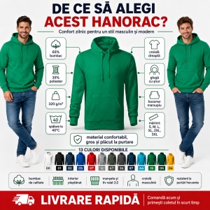 Hanorac Bărbați F13 Cape Free cu Glugă, 65% Bumbac, 320 g/m², 13 Culori, S–3XL - Img 2