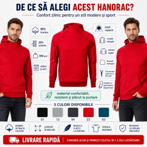 Hanorac Bărbați Vertex Hoodie W43, Glugă Reglabilă, 300 g/m², 5 Culori, S–4XL - Img 2