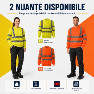 Hanorac bluză reflectorizantă unisex fără glugă, damă și bărbat, benzi 3M - Img 8