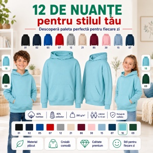 Hanorac copii Malfini 423 Chill cu glugă, buzunar marsupiu, interior pieptănat și croială lejeră - Img 6