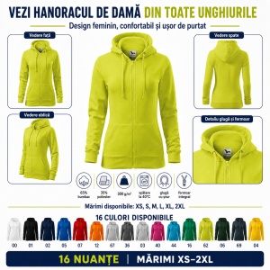 Hanorac Damă cu Fermoar și Glugă Malfini 411 Trendy Zipper – 300 g/m² - Img 8