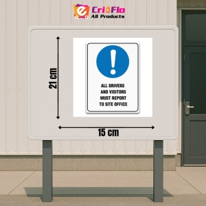 Indicator ALL DRIVERS AND VISITORS MUST REPORT TO SITE OFFICE SIGN, Sticker autocolant - Img 2
