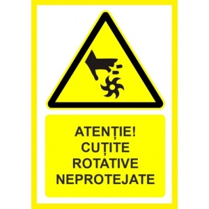 Indicator Atentie cutite rotative neprotejate, Sticker autocolant