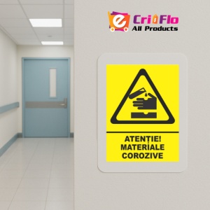 Indicator Atentie materiale corozive, Sticker autocolant - Img 5