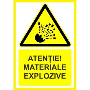 Indicator Atentie materiale explozive, Sticker autocolant