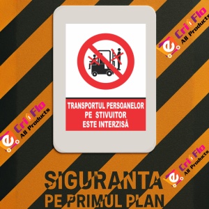 Indicator Atentie transportul persoanelor pe stivuitor este interzis, Sticker autocolant - Img 3