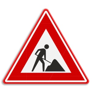Indicator Avertizare lucrari rutiere inainte, Sticker autocolant