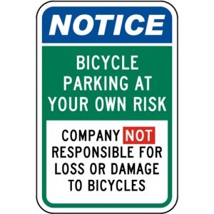 Indicator Bicycle Parking at Your Own Risk Sign, Sticker autocolant