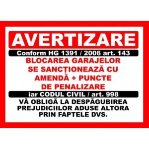 Indicator Blocarea garajelor se sanctioneaza, Sticker autocolant