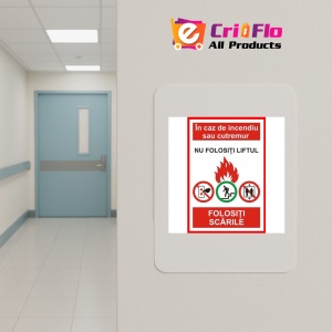 Indicator In caz de incendiu sau cutremur nu folositi liftul folositi scarile, Sticker autocolant - Img 4