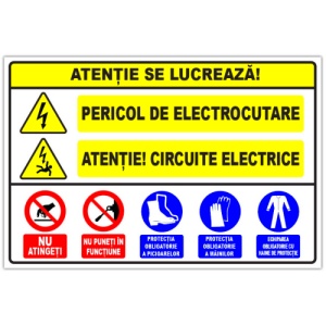 Indicator Panou atentie se lucreaza pericol de electrocutare atentie circuite electrice, Sticker autocolant