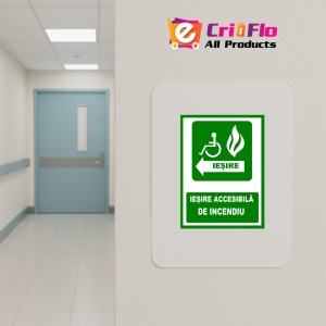 Indicator Pentru iesire accesibila de incendiu cu sageata in stanga, Sticker autocolant - Img 4