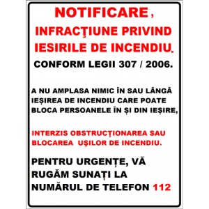 Indicator Pentru notificare infractiune privind iesirile de incendiu, Sticker autocolant