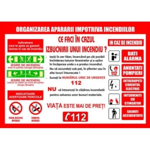 Indicator Pentru organizarea apararii impotriva incendiilor cu instructiuni psi, Sticker autocolant