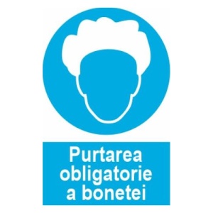 Indicator protectia muncii purtarea obligatorie a bonetei, Sticker autocolant