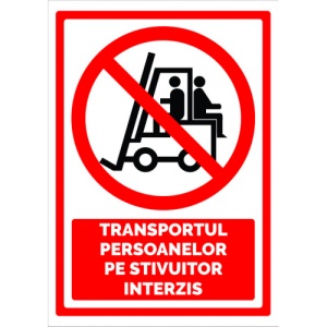 Indicator Semn pentru transportul persoanelor pe stivuitor interzis, Sticker autocolant