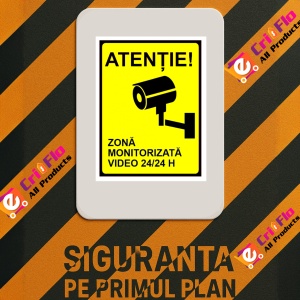 Indicator Semn pentru zona monitorizata video 24 din 24 ore, Sticker autocolant - Img 3