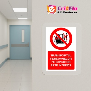 Indicator Transportul persoanelor pe stivuitor este interzis indicator de interzicere 1, Sticker autocolant - Img 5