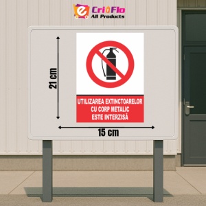 Indicator Utilizarea extinctoarelor cu corp metalic este interzisa, Sticker autocolant - Img 2