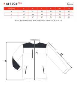 Tabel marimi dimensiuni jacheta calduroasa fleece polar unisex