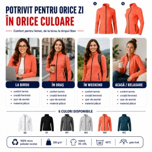 Jachetă Polar Fleece Damă Tip Bluză cu Fermoar Malfini Factor 853 – 300 g/m², Micropoliester Reciclat - Img 8
