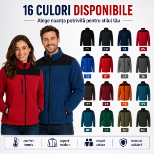 Jachetă Polar Fleece Unisex Damă Bărbat Călduroasă cu Buzunar la Piept și Fermoar – Malfini Rimeck Effect 530, 360 g/m²