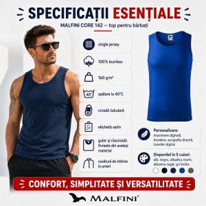 Maiou Bărbat Malfini Core 142, 100% Bumbac, 160 g/m², Croială Tubulară, Top Casual și Sport, S–2XL, 5 Culori - Img 5