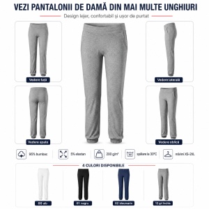 Pantaloni Damă Malfini Leisure 603, 95% Bumbac, 5% Elastan, Talie Elastică, Buzunare Înclinate, Croială Dreaptă, XS–2XL, 4 Culori - Img 6