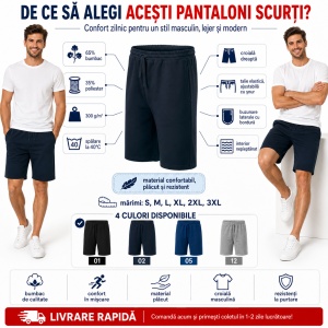 Pantaloni Scurți Bărbați Casual, Lejeri din Bumbac cu Talie Elastică – Comfy 611 - Img 2