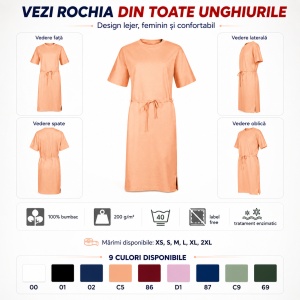 Rochie Lejeră Damă Malfini 816 Muse Tip Tricou, 100% Bumbac, 200 g/m², Mâneci Kimono, XS–2XL - Img 7