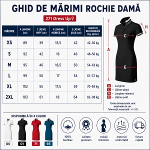 Rochie Polo Damă tip tricou, Malfini Premium 271 Dress Up, 100% Bumbac, Croială Cambrată, 215 g/m², Mărimi XS 2XL, 4 Culori - Img 3