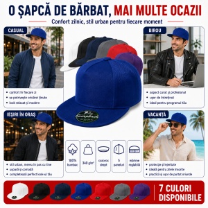 Șapcă bărbați snapback Malfini 301 5P RAP, 100% bumbac, cozoroc drept, reglabilă, 7 culori - Img 4
