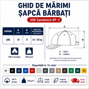 Șapcă Bărbați Sport din Bumbac, Reglabilă cu Cataramă și Cozoroc Curbat – Sandwich 6P 306 - Img 4