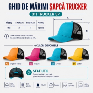 Șapcă Trucker pentru Bărbați, Reglabilă, cu Plasă – 100% Bumbac, unisex, 5 Panouri, Cozoroc Curbat - Img 3