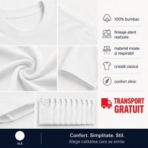 Set 10 Tricouri Bărbați Albe 100% Bumbac – Simple, Clasice, XS-5XL | Transport Gratuit - Img 7