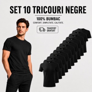 Set 10 tricouri negre simple bumbac 100%, clasic barbati, lejer la purtare Negru XS-5XL - Img 10